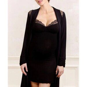 Cache Coeur Black Lace Shoulder Open Front Long Sleeve Ruana Cover Up Sz L